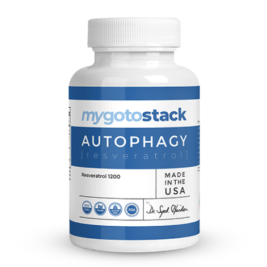 Autophagy Resveratrol supplement bottle.