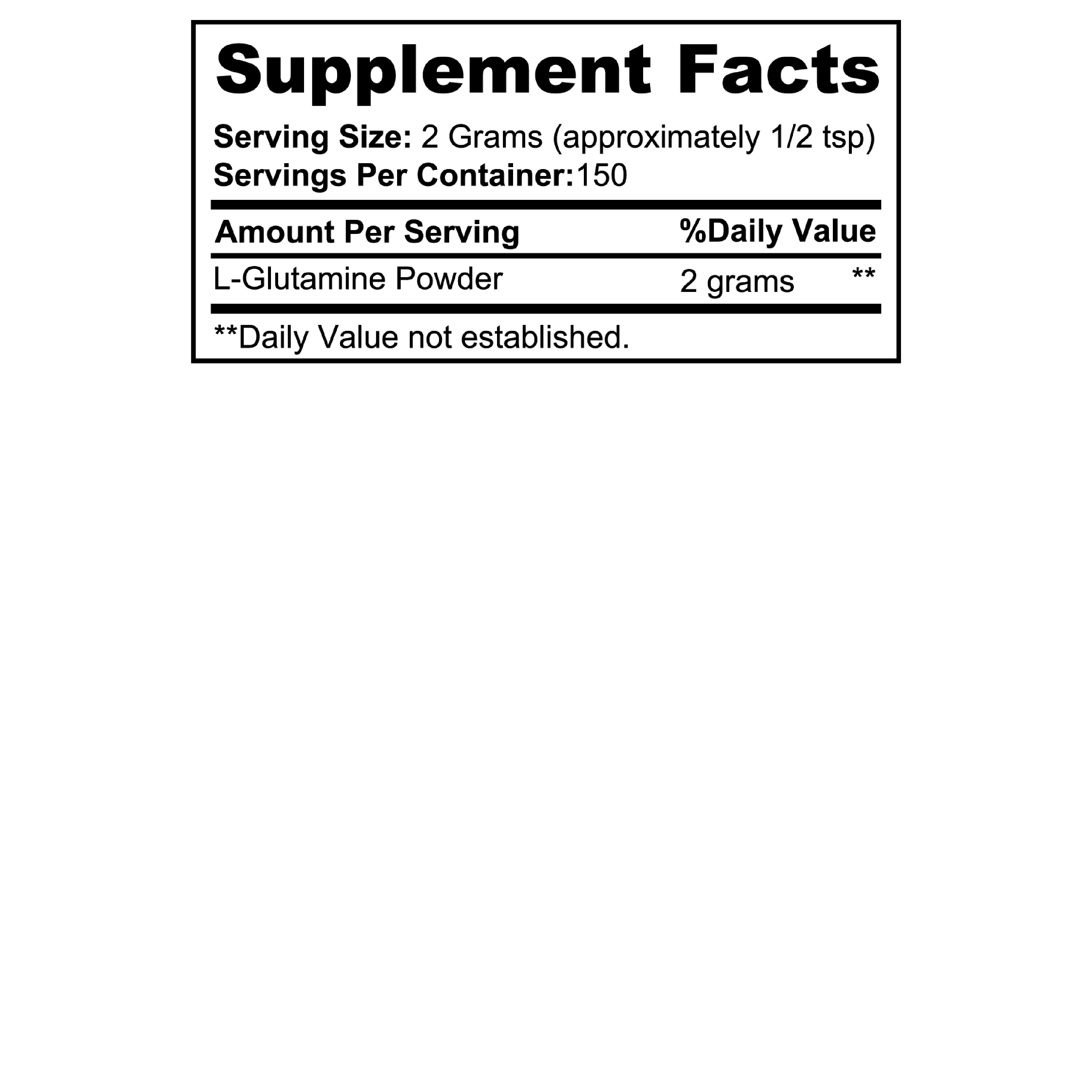 Energize L Glutamine supplement facts and usage instructions.