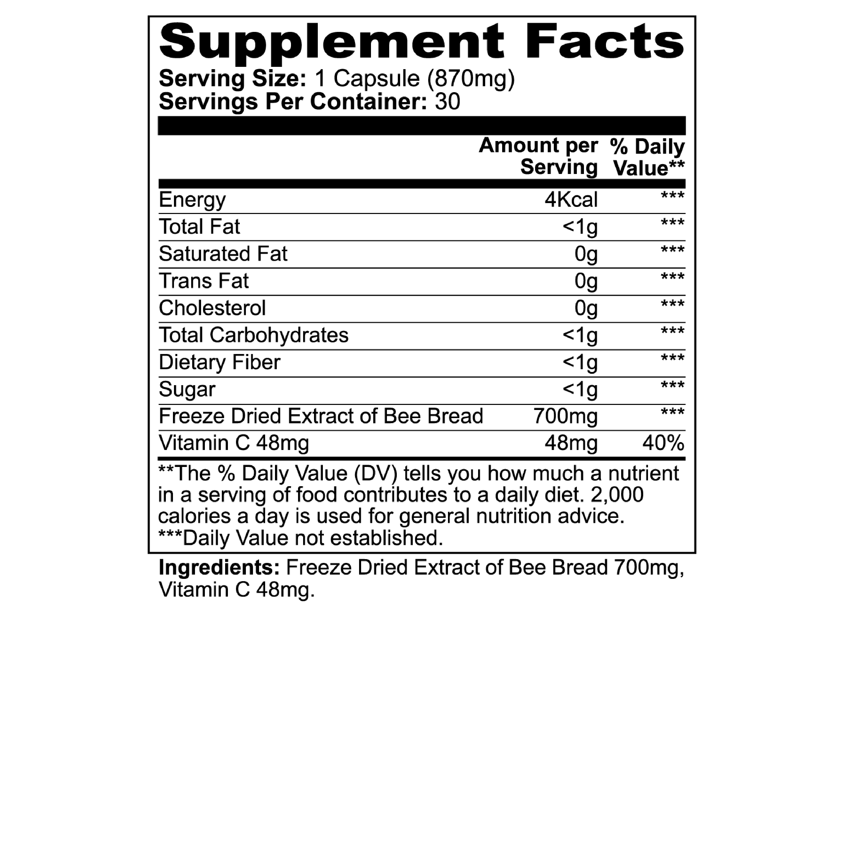 Superfoods Bee pearls supplement facts and usage instructions.